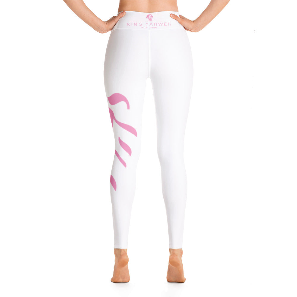 King Yahweh Worldwide Tetra Bold Yoga Leggings - White with Pastel Pink Design